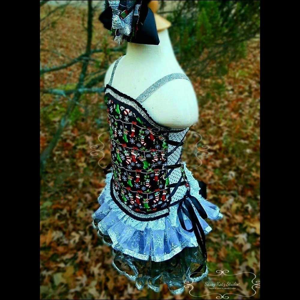 🎄Holiday Corset Dance Ballet Pageant Set With Bow XS S 2 3 4 2T 3T 4T